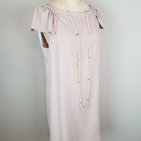 Zara Basic Blush Pink Shift Dress with Flutter Sleeves with Chain Detail Size Lg - Picture 9 of 12